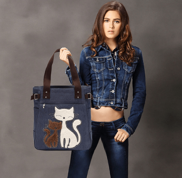Katze Stickerei Canvas Tasche-Bella Webshop