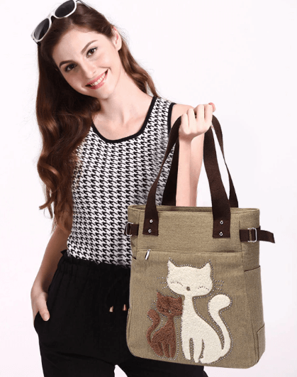 Katze Stickerei Canvas Tasche-Bella Webshop