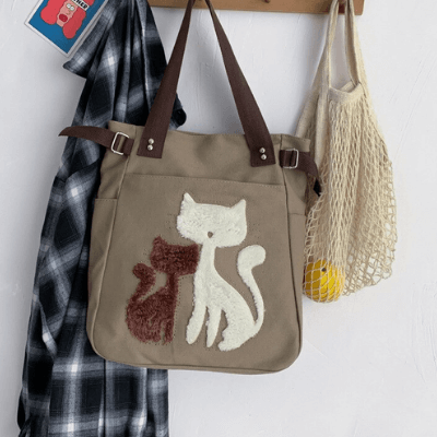 Katze Stickerei Canvas Tasche-Bella Webshop