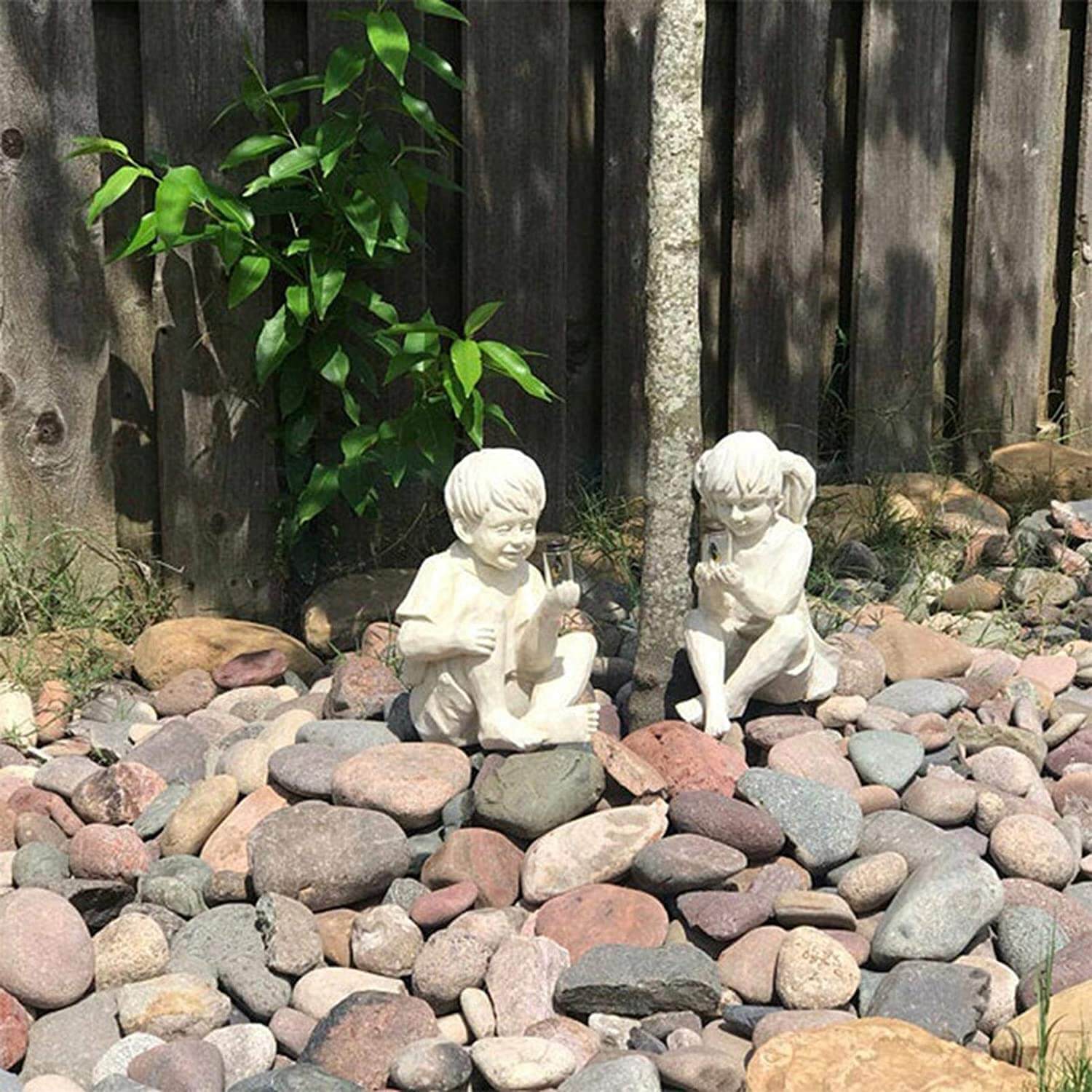 Kinder Mit Solar-Glühwürmchen Gartenstatuen-Bella Webshop