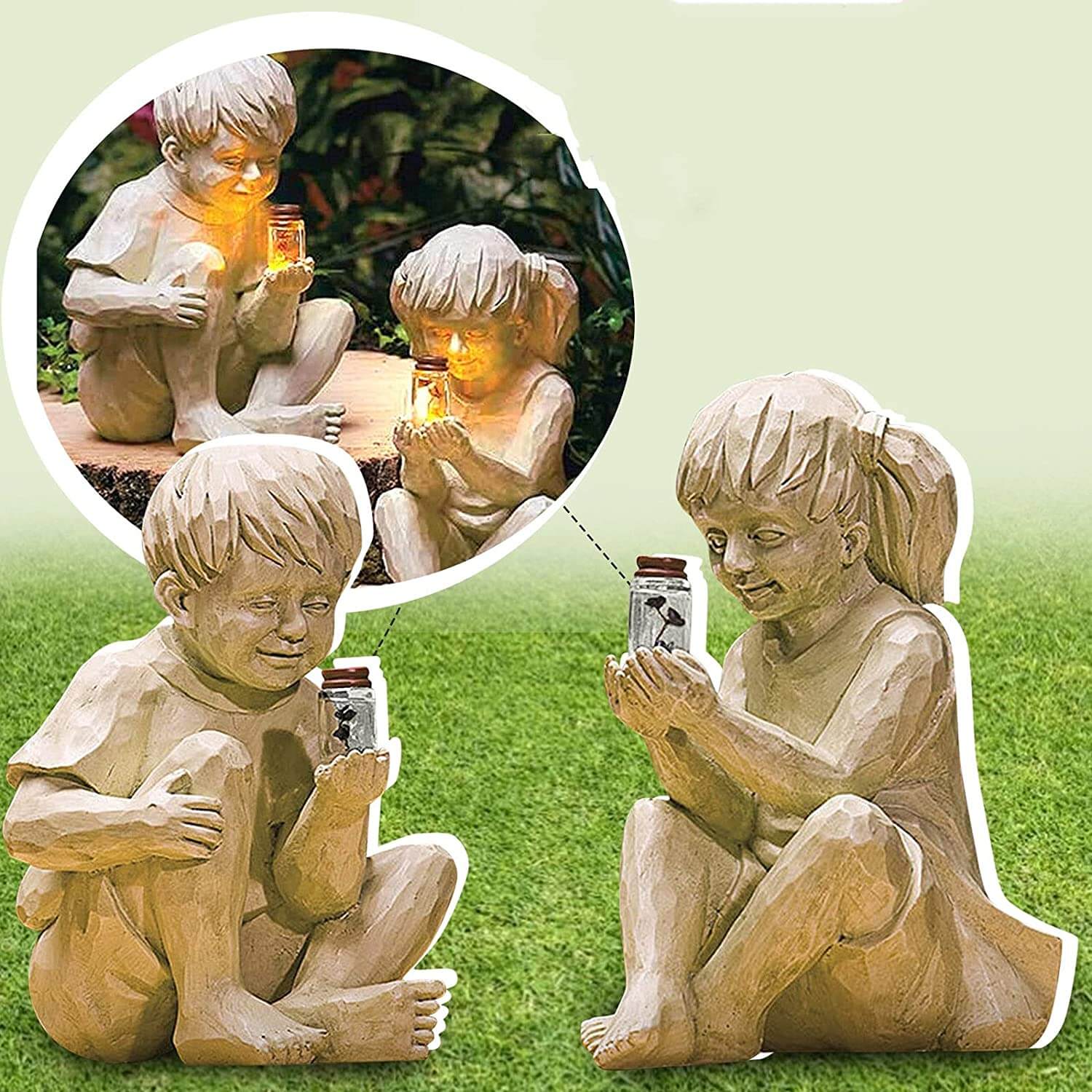 Kinder Mit Solar-Glühwürmchen Gartenstatuen-Bella Webshop