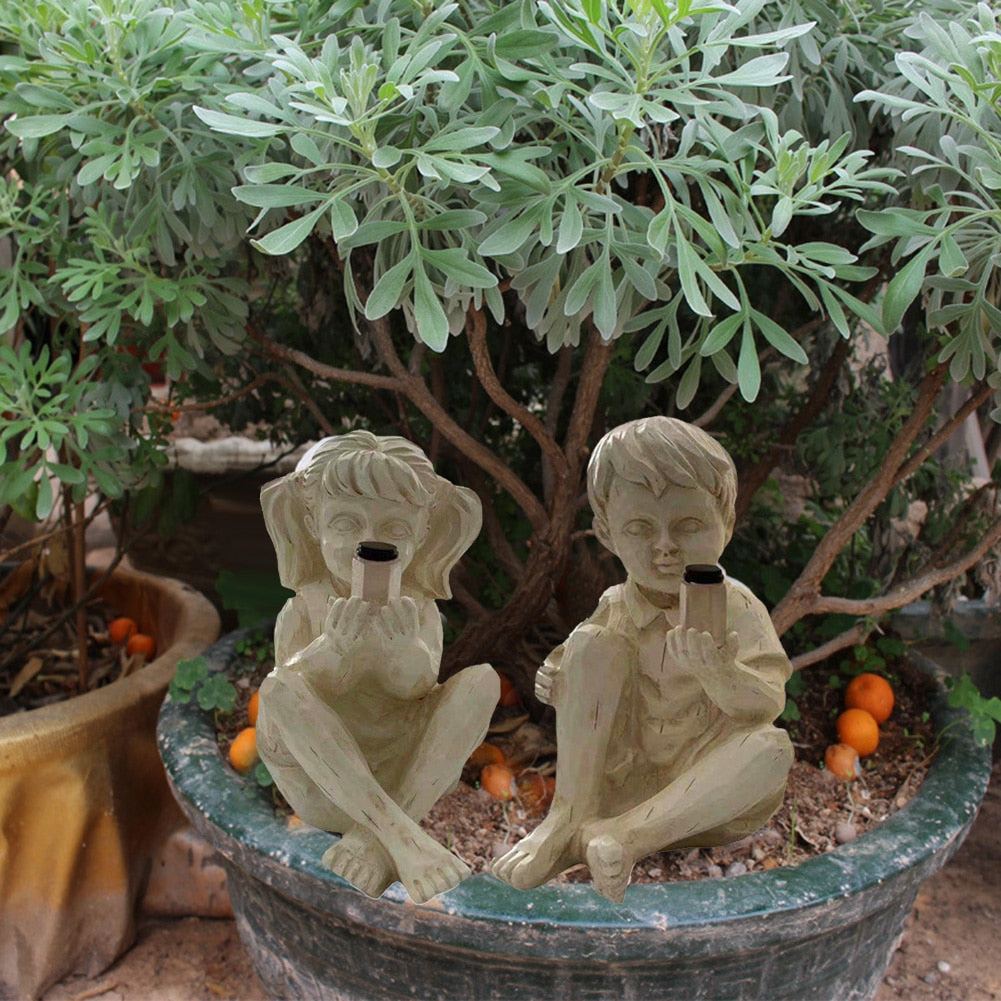 Kinder Mit Solar-Glühwürmchen Gartenstatuen-Bella Webshop