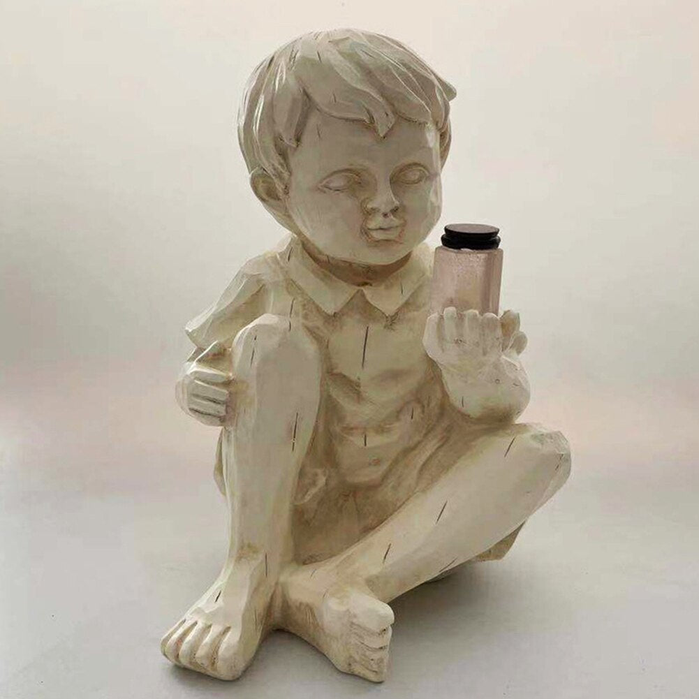 Kinder Mit Solar-Glühwürmchen Gartenstatuen-Bella Webshop