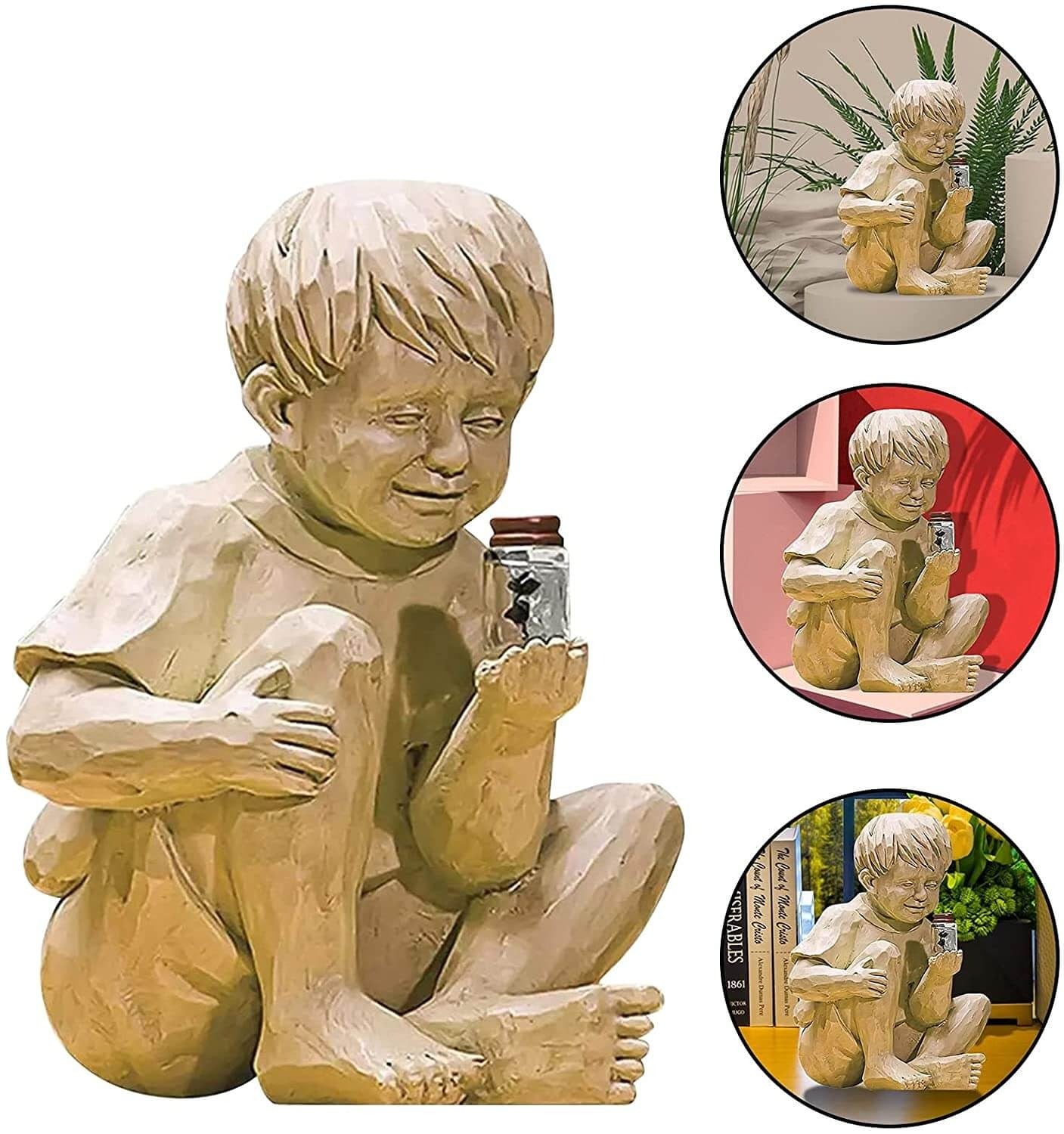 Kinder Mit Solar-Glühwürmchen Gartenstatuen-Bella Webshop