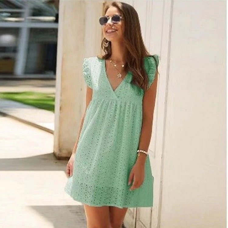 Kurzes Kleid Mit Gerafften Ärmeln-Bella Webshop