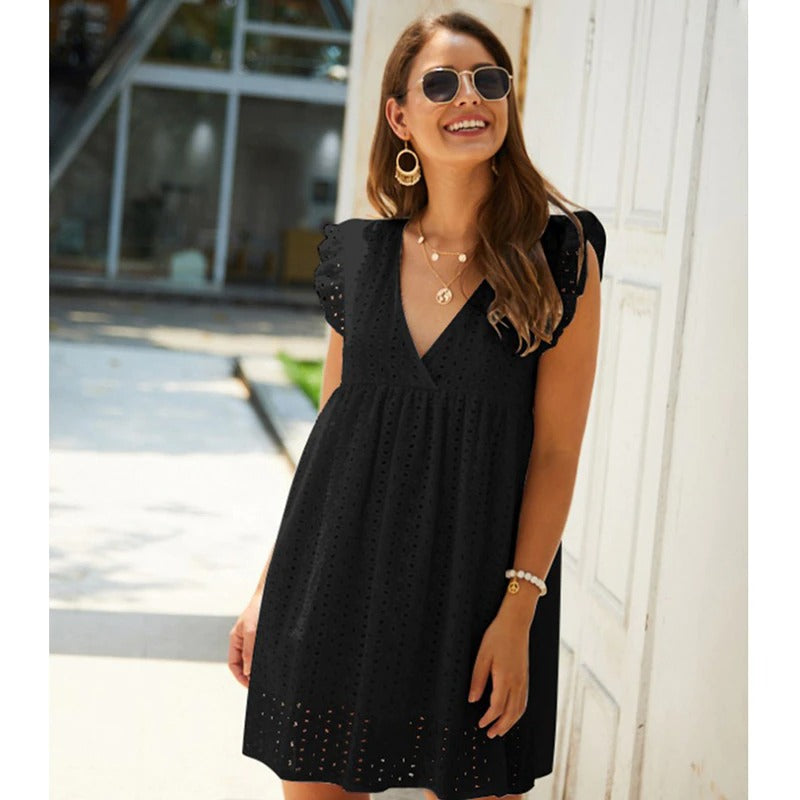 Kurzes Kleid Mit Gerafften Ärmeln-Bella Webshop