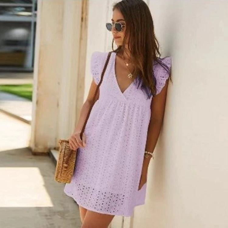 Kurzes Kleid Mit Gerafften Ärmeln-Bella Webshop