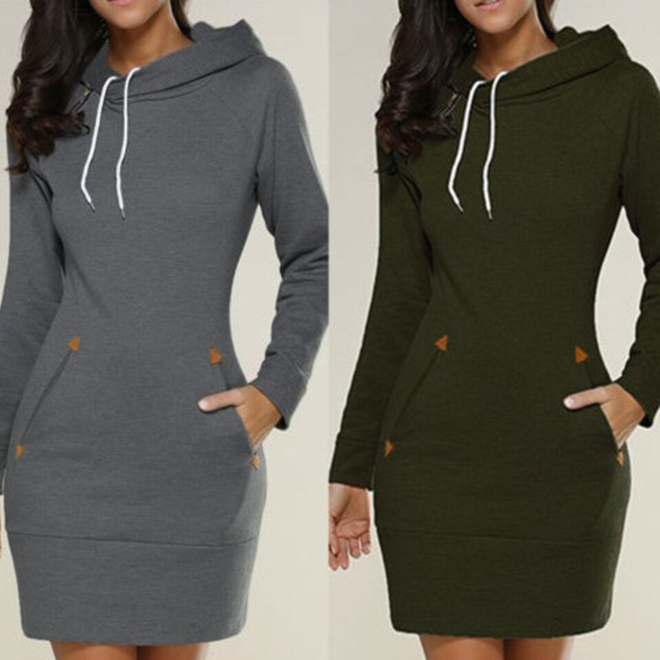Langes Sweatshirt-Kleid Mit Kapuze-Bella Webshop