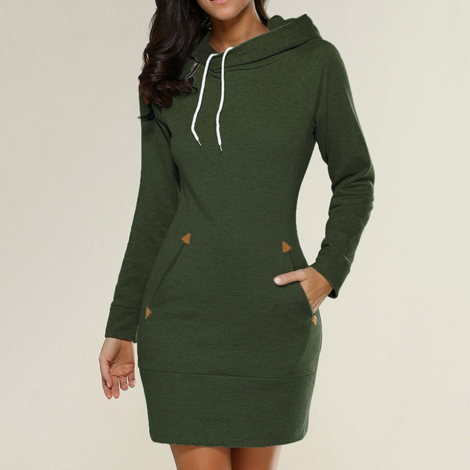 Langes Sweatshirt-Kleid Mit Kapuze-Bella Webshop
