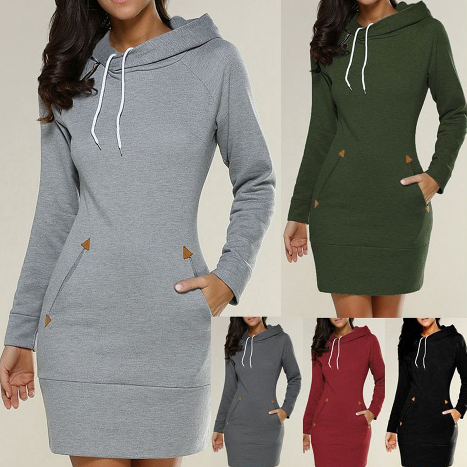Langes Sweatshirt-Kleid Mit Kapuze-Bella Webshop