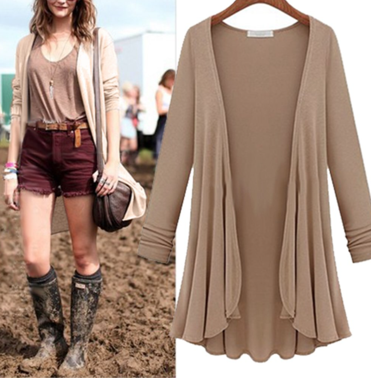 Lässige Langärmelige Strickjacke Mit Rüschen-Bella Webshop