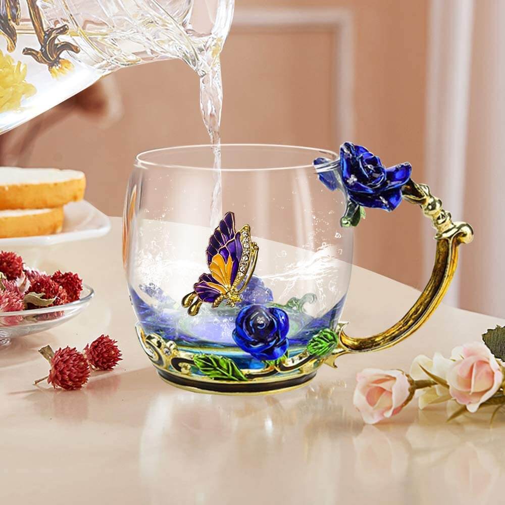Luxuriöse Kristalltasse Blaue Rose-Bella Webshop
