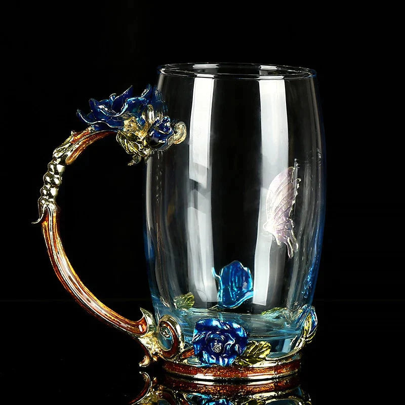 Luxuriöse Kristalltasse Blaue Rose-Bella Webshop