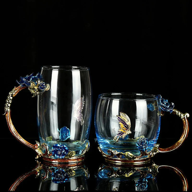 Luxuriöse Kristalltasse Blaue Rose-Bella Webshop