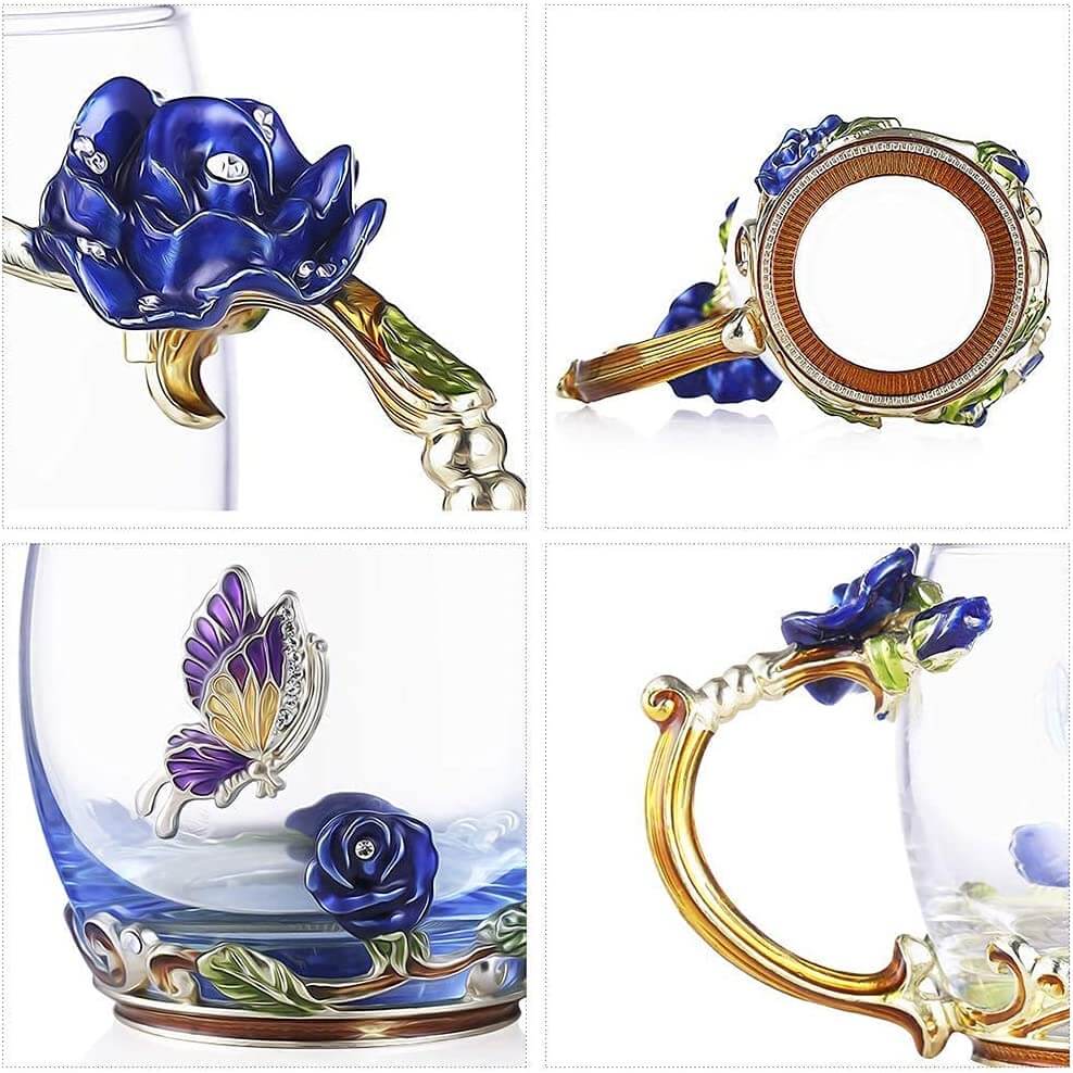 Luxuriöse Kristalltasse Blaue Rose-Bella Webshop