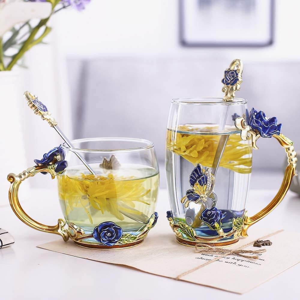 Luxuriöse Kristalltasse Blaue Rose-Bella Webshop