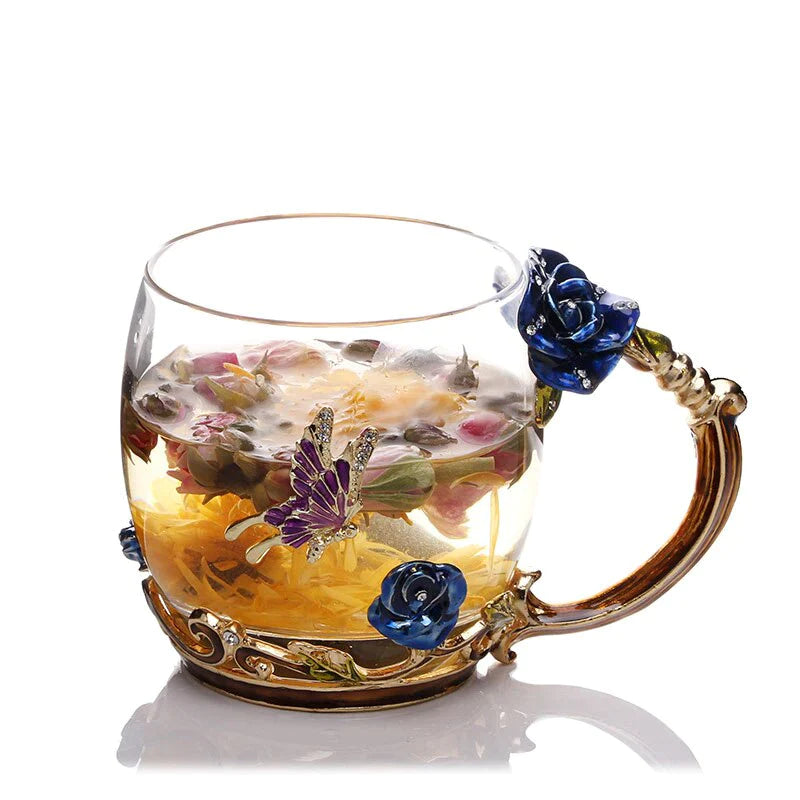 Luxuriöse Kristalltasse Blaue Rose-Bella Webshop