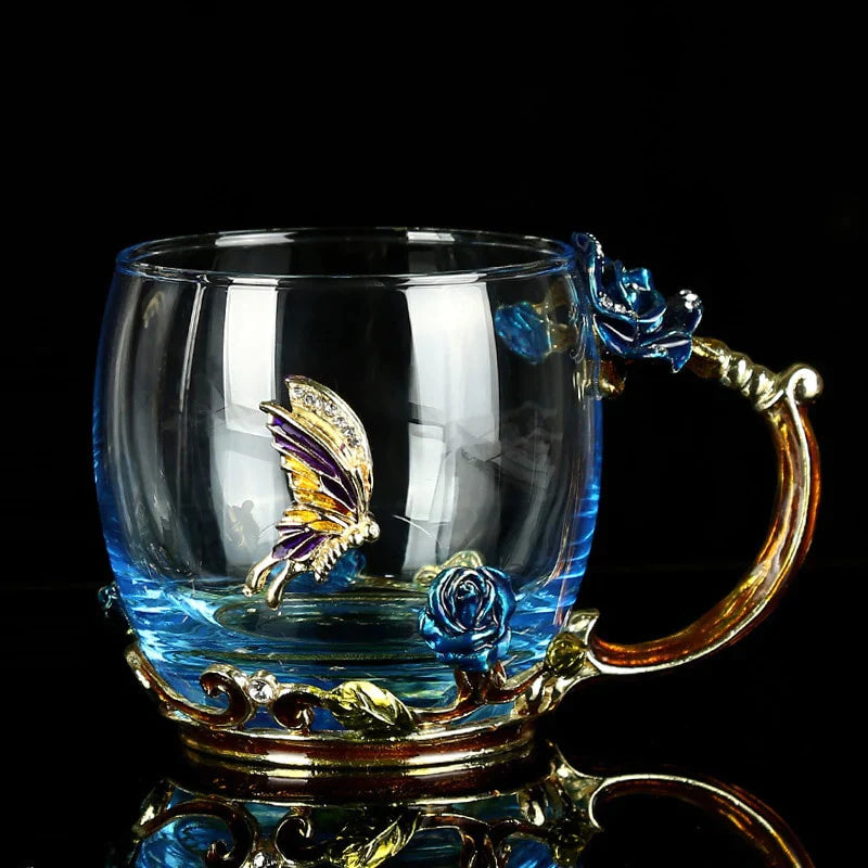 Luxuriöse Kristalltasse Blaue Rose-Bella Webshop