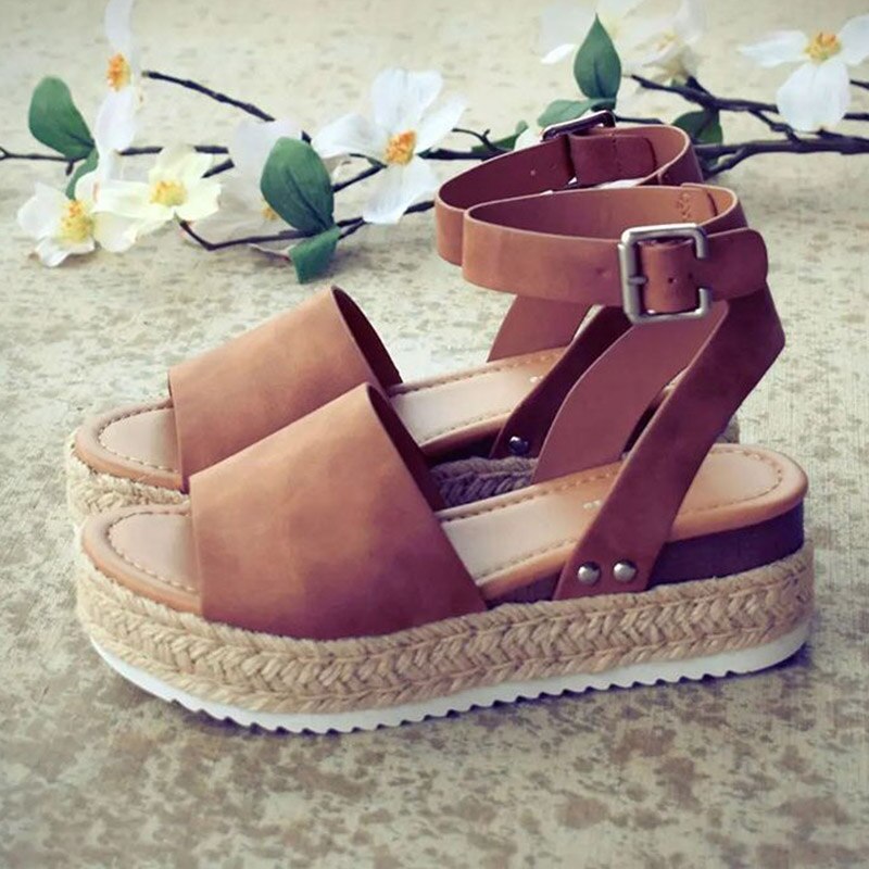 Offene Zehen-Knöchelriemen-Keilschuhe-Bella Webshop