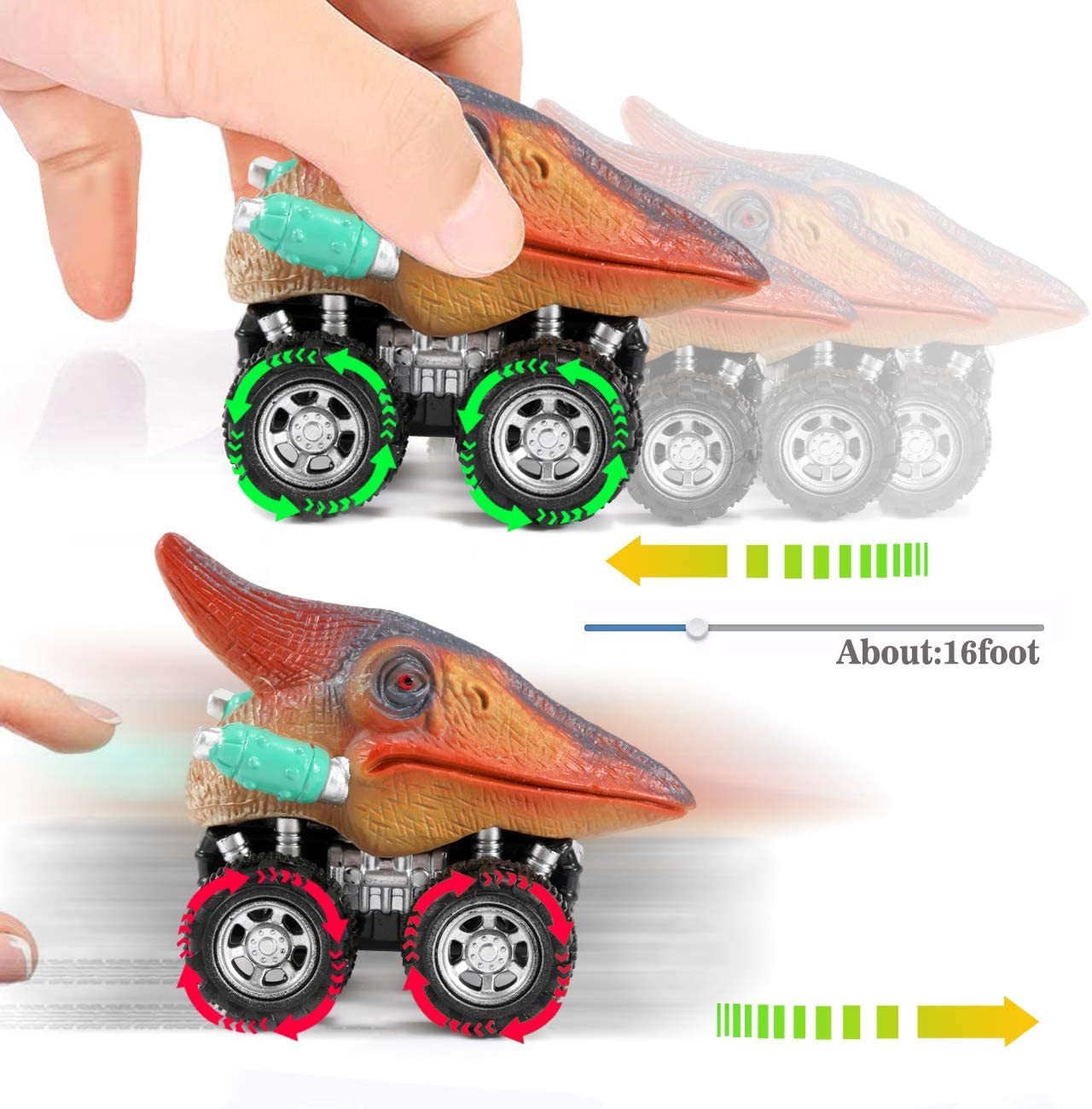 Pull Back Dinosaur Mini Auto (6 Stück)-Bella Webshop