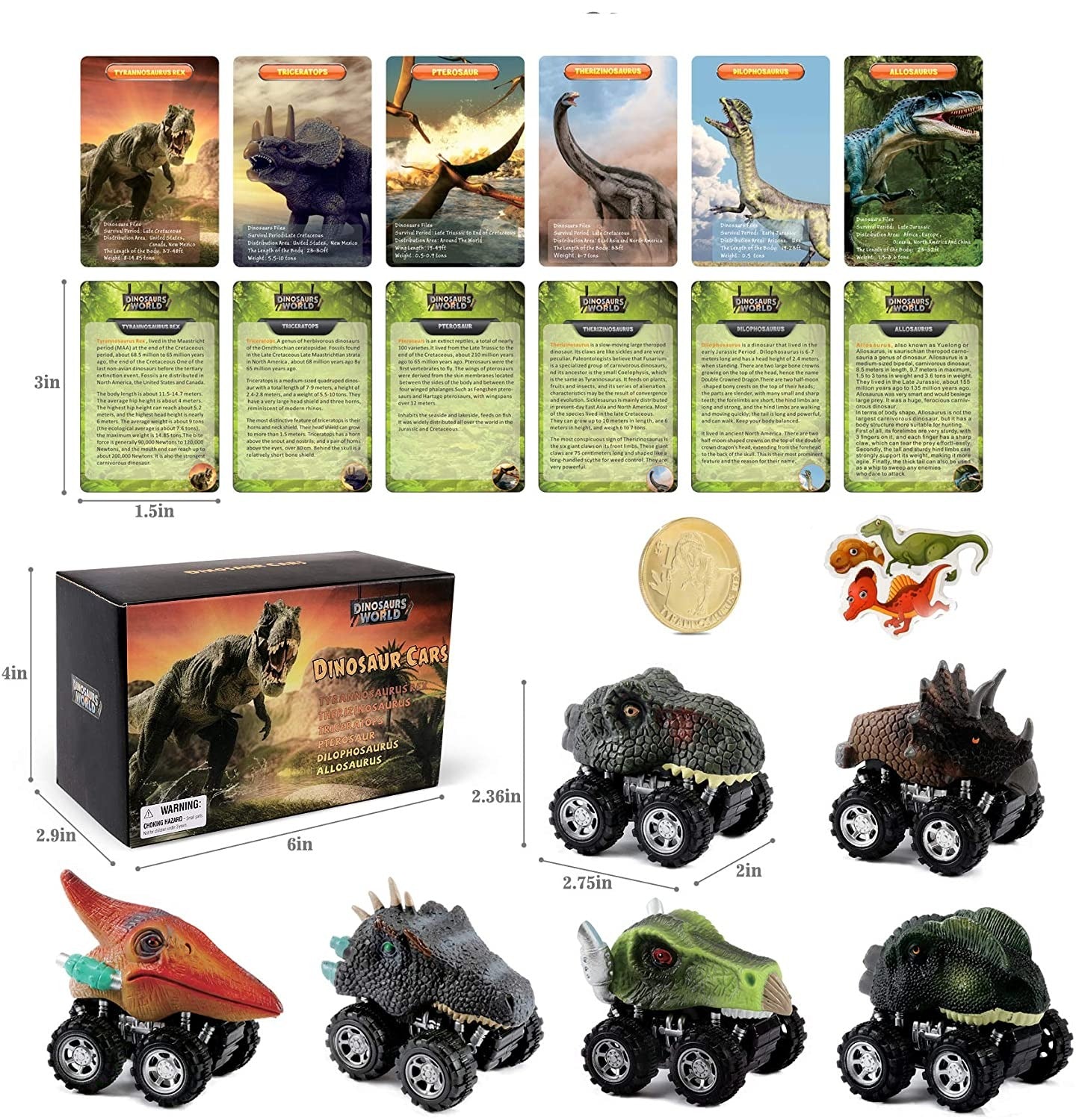 Pull Back Dinosaur Mini Auto (6 Stück)-Bella Webshop