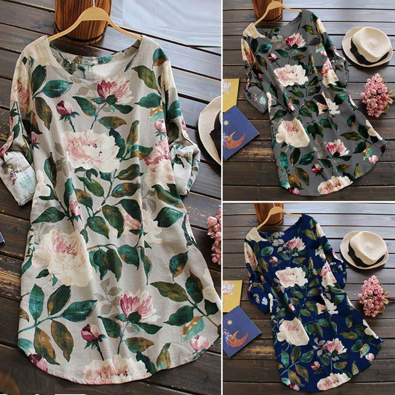 Retro Floral Langärmeliges Kleid-Bella Webshop