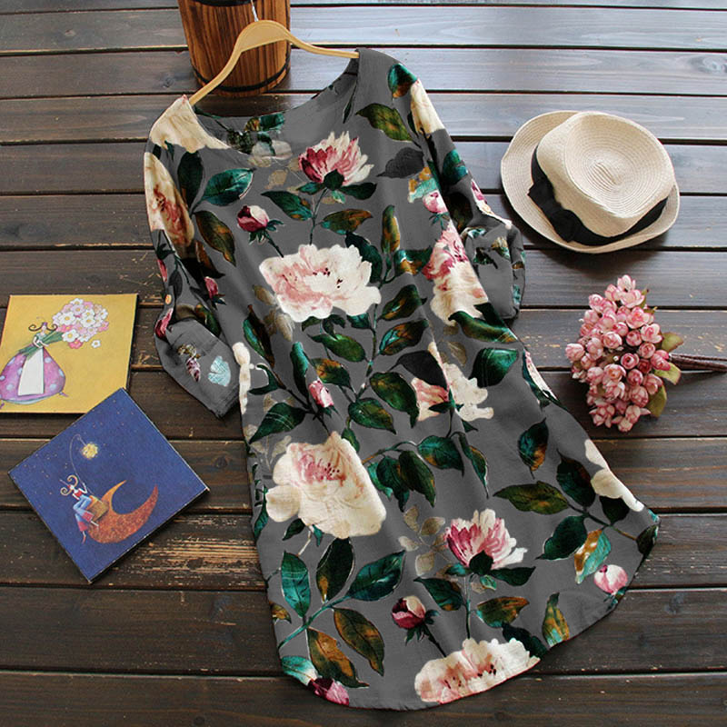 Retro Floral Langärmeliges Kleid-Bella Webshop