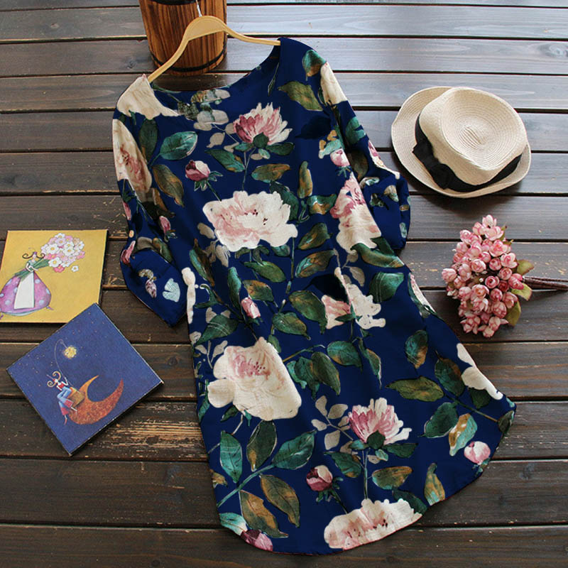 Retro Floral Langärmeliges Kleid-Bella Webshop