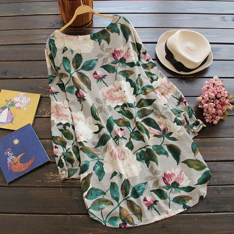 Retro Floral Langärmeliges Kleid-Bella Webshop