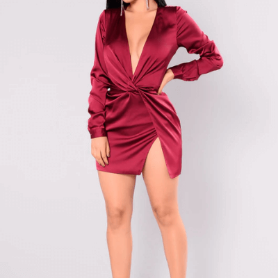 Rosenrotes Satin-Sommerkleid-Bella Webshop