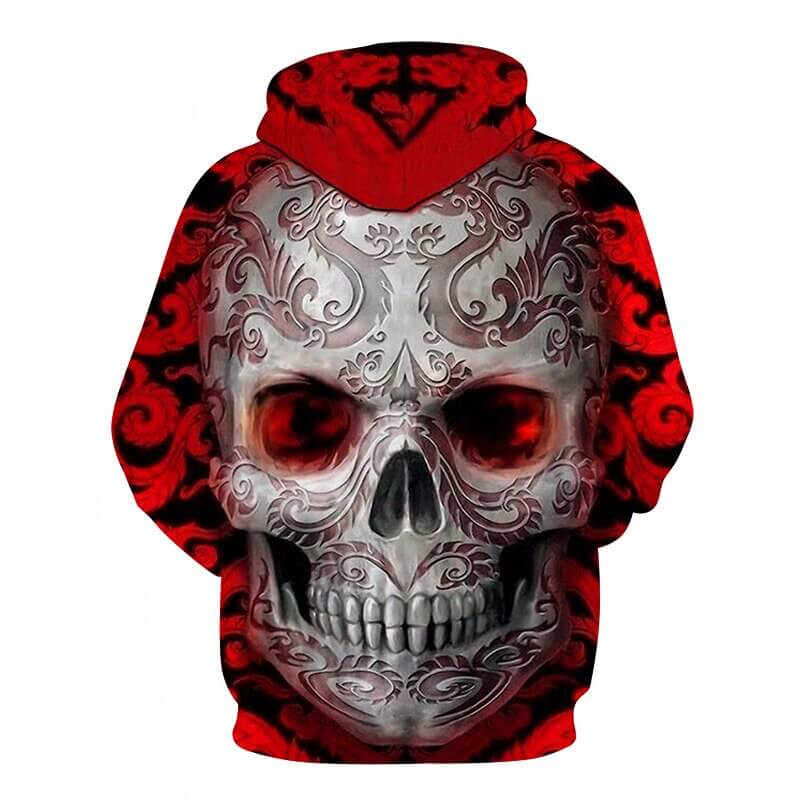 Roter Hoodie Mit Totenkopf-Bella Webshop