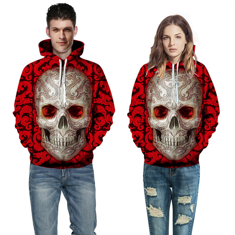 Roter Hoodie Mit Totenkopf-Bella Webshop